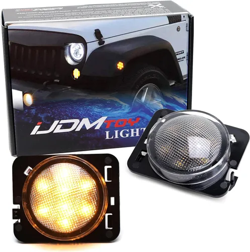 iJDMTOY - Kit de luces LED frontales para guardabarros con lente transparente y ámbar, focos laterales completos, compatible con Jeep 2007-2017