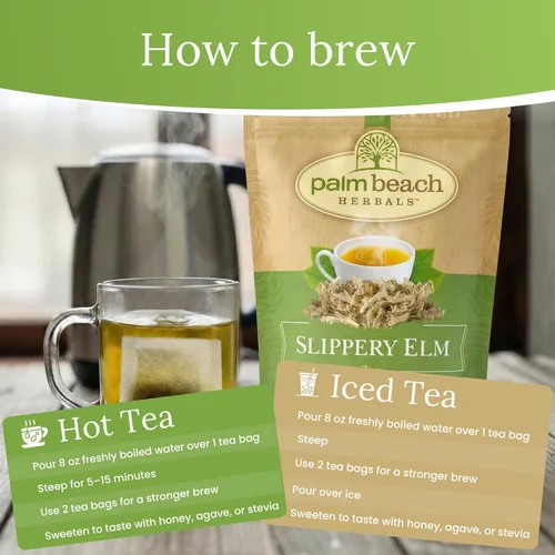 Vista 4 de Palm Beach Medicinal Herbs Té de olmo resbaladizo – Corteza de olmo resbaladiza para apoyo de garganta, digestivo y bienestar – Sin cafeína – Sin