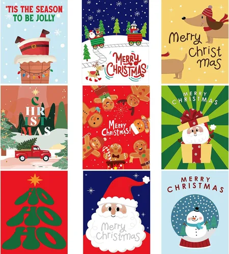 AmazingSpark 9 pósteres navideños de papel de Papá Noel, con diseño de pan de jengibre, muñeco de nieve y alce, impresiones de pared de moda,