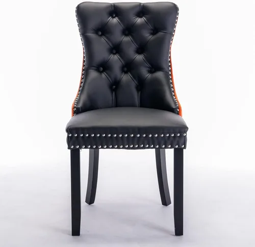 Vista 144 de Juego de 2 sillas de comedor modernas para sala de estar, cocina, patas de madera maciza, cojín acolchado de tela de lino, asiento y respaldo