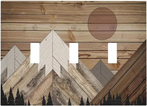 Vista 135 de Placa decorativa para interruptor de luz, diseño bohemio, abstracción, montaña y sol, 2 bandas, 1 palanca, 1 placa de pared dúplex, cubiertas