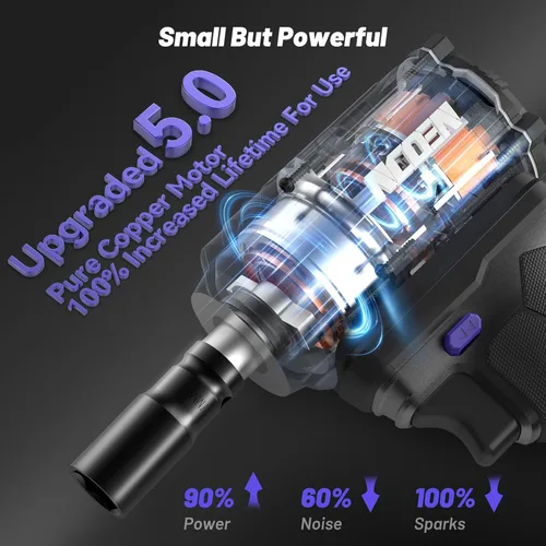 Vista 3 de Llave de Impacto Inalámbrica 850Nm de 1/2 Pulgada Compatible con Batería de 18V de Makita, Alto Torque 628Pies/lbs, Velocidad Variable con Batería