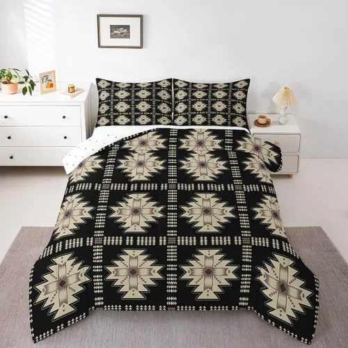 Vista 6 de Feelyou Juego de ropa de cama azteca, tamaño individual, juego de edredón con estampado azteca del suroeste del suroeste, edredón bohemio de vaquera