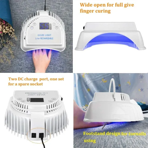 Vista 5 de 64W recargable Pro LED Gel Nail UV luz UV LED lámpara de uñas inalámbrico LED luz para uñas (blanco)