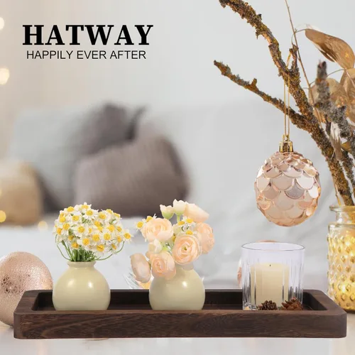Vista 5 de Hatway Bandeja Decorativa de Madera Portavelas Bandeja Larga de Madera Decoración del Hogar, Platos de Centros de Mesa para Centros de Mesa
