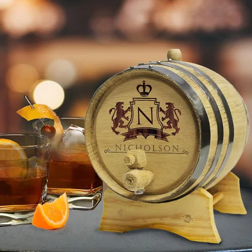 Vista 2 de The Wedding Party Store Whisky de roble grabado, bourbon o barril de vino, personalizado con diseños WPS (barril de 1 litro)