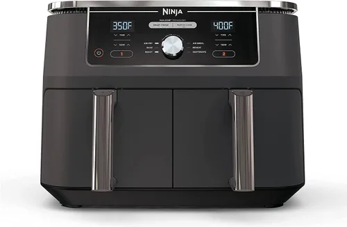 Ninja DZ201 Foodi 6-in-1 2-Basket Air Fryer with DualZone Technology, 8-Quart Capacity -Dark Grey Stainless- (Renewed)