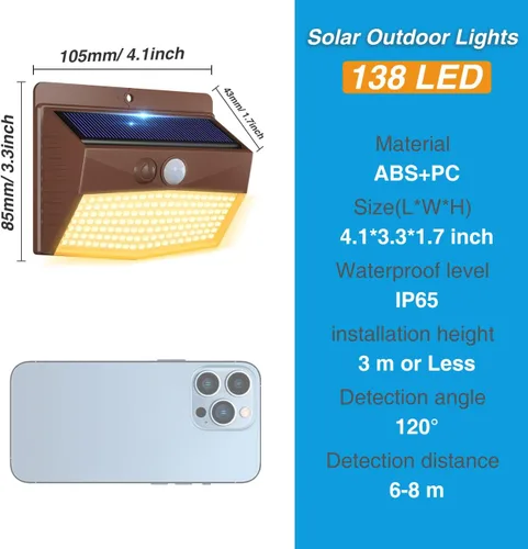 Vista 5 de Peasur 1 paquete de luces solares con detección de movimiento para exteriores, luz de seguridad solar con 3 modos, luces de inundación IP65