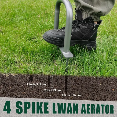 Vista 4 de BARAYSTUS Aireador manual de césped para aireación de suelo compactado, aireador de espiga de mano ajustable en altura con 4 púas de acero