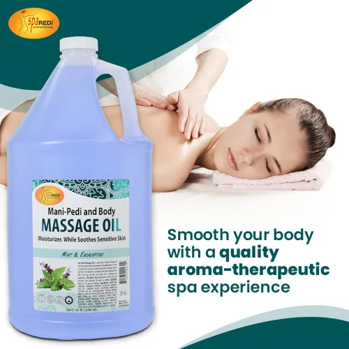 Vista 3 de SPA REDI - Aceite de masaje, eucalipto de menta, 128 onzas - Pedicura profesional, manicura, terapia de masaje corporal, hecho con aceite