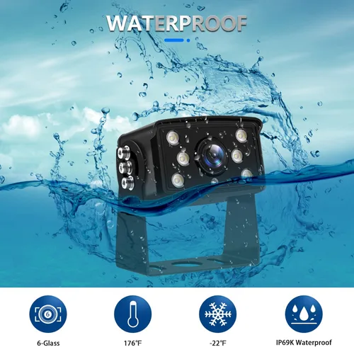 Vista 8 de Sistema de cámara de respaldo RV con cable, monitor DVR AHD de 9 pulgadas con 1080P IP69 impermeable/visión nocturna cámara trasera y frontal