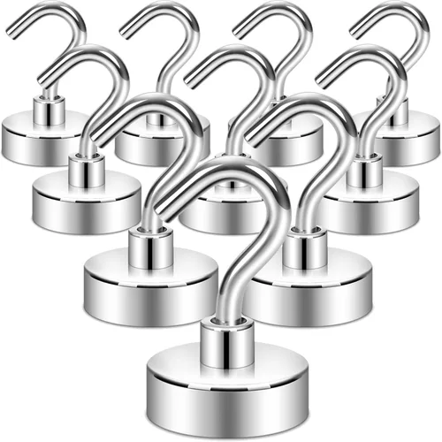 Vista 23 de Neosmuk Magnetic Hooks, 10 kg High Performance Earth Magnets with Hooks, Extra Strong Cruise Hook for Hanging (Pistol Black, Pack of 10)