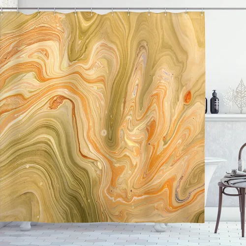 Vista 145 de Ambesonne Cortina de ducha abstracta, acuarela horizontal ovalada en forma de hojas, tonos pastel suaves, obras de arte clásicas, juego