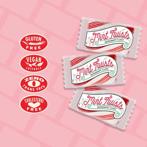 Vista 6 de Atkinson's Natural Mint Twists - Caramelo rojo y blanco de menta - Sin gluten, Kosher, vegano - Bolsa de 2 libras