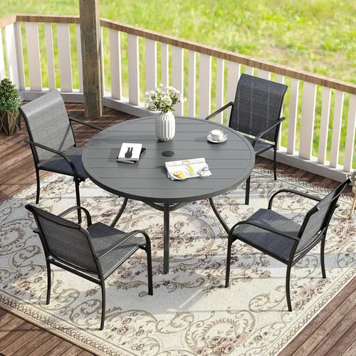 Vista 38 de VICLLAX Juego de comedor de patio de 7 piezas para 6, juego de muebles de exterior incluye mesa rectangular de 59 pulgadas para exteriores y 6