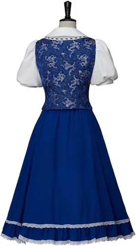 Vista 4 de VEECOOCOS Disfraz de princesa Belle para cosplay, vestido de aldea de Belle, vestido de sirvienta azul para mujer