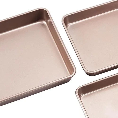 Vista 5 de Molde antiadherente para hornear, juego de moldes grandes para tartas para horno, sartén para brownie de 3 piezas (dorado)