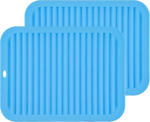 Vista 21 de Juego de 2 salvamanteles de silicona de 9 x 12 pulgadas, multiuso, antideslizantes, flexibles, duraderos, resistentes al calor, color rojo, verde