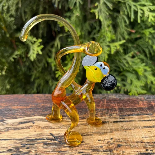 Figura de mono de cristal amarillo – Decoración de escritorio de animales en miniatura – Pisapapeles de cristal soplado – Exhibición única de arte