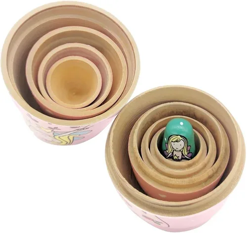 Vista 4 de HYCLES 5 piezas de lindas muñecas de ángel de princesa anidación hechas a mano, muñecas rusas Matryoshka muñecas de deseos para niños y niñas