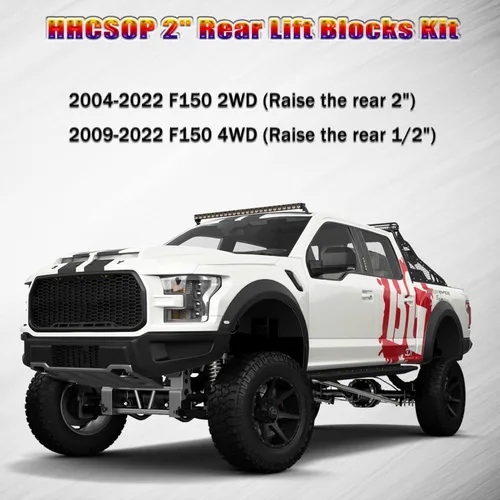 Vista 2 de Bloque de elevación de nivelación trasera de 2 pulgadas para F150, kit de nivel de elevación de 2 pulgadas con pernos en U cuadrados extra largos