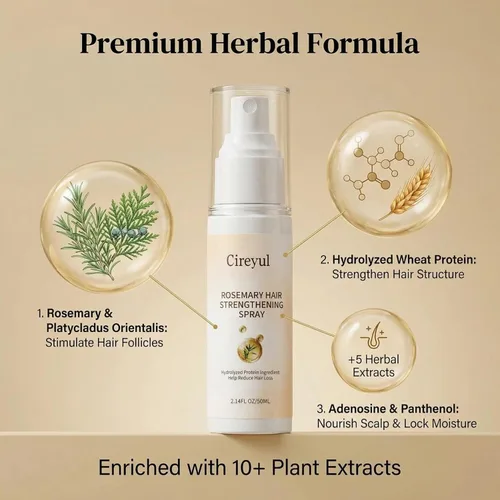 Vista 3 de Spray para el crecimiento del cabello con aceite de romero y Polygonum Multiflorum: Tratamiento natural para el crecimiento del cabello contra