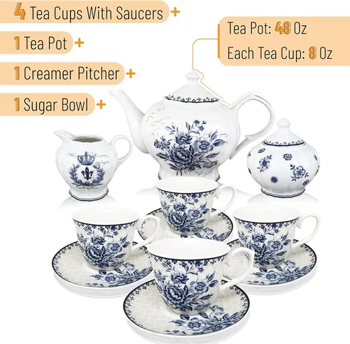 Vista 2 de Juego de té de China de 11 piezas (sueño azul), servicio de té de China, juego de té para adultos, tazas de té, tetera de China, servicio de té
