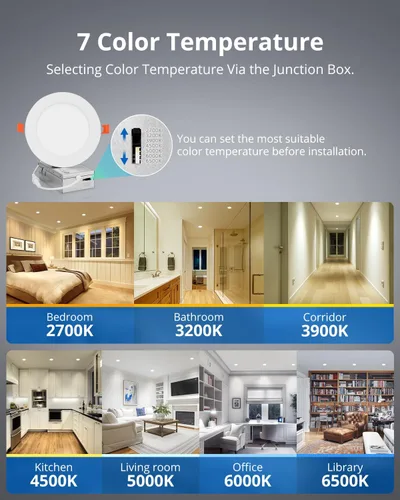 Vista 4 de Paquete de 8 luces LED empotrables de 13 cm para techo 7CCT para cocina, luz de techo delgada sin lata IC para baño, 10 W regulable 800 LM