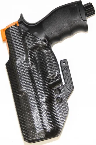 Vista 2 de REVKEL Custom IWB/AIWB Kydex Holster CCW para pistola de bolas de pimienta UMAREX T4E PDP50 con garra Modwing. Hecho a mano en Texas, EE. UU.