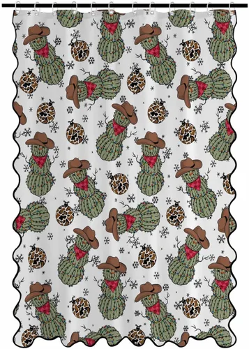 Vista 12 de Scalloped Shower Curtain for Bathroom 36"x72" Christmas Cartoon Snowman Black Plaid Waterproof Wave Bathroom Shower Curtain Sets with Hooks Bath
