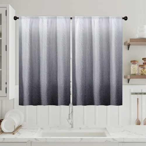 Vista 23 de Cortina de eucalipto negro y gris, cenefa para tratamiento de ventana, estilo bohemio, rústico, floral, bolsillo para barra, cortinas de ventana