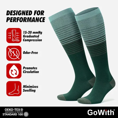Vista 3 de GoWith Calcetines de compresión unisex hasta la rodilla, 15-20 mmHg, rayón hecho de calcetines de bambú, calcetines de viaje transpirables