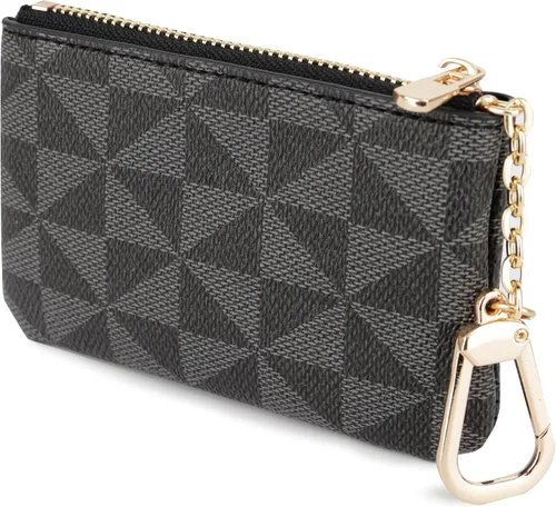 Veki Monedero de cambio, mini monedero con llavero y cierre de cremallera, para hombres y mujeres, bolso de moda con dije de llavero de cuero