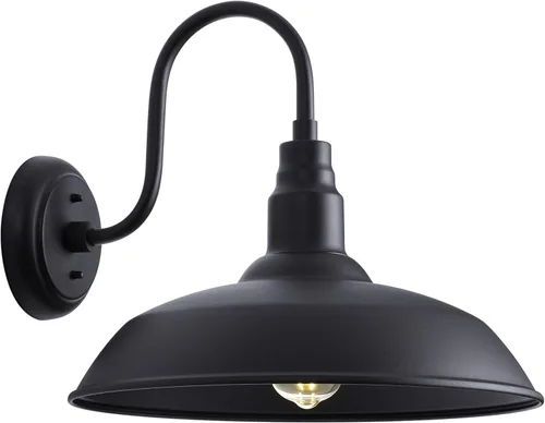 Vista 17 de Lámpara de granero de cuello de cisne para exteriores de 10 pulgadas de diámetro con montaje en pared, linterna de pared blanca impermeable