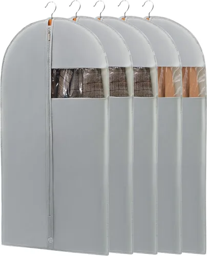 Vista 20 de Bolsas de ropa para colgar ropa, bolsas de vestir de 50 pulgadas de largo para almacenamiento en el armario, fundas de ropa negras con ventana
