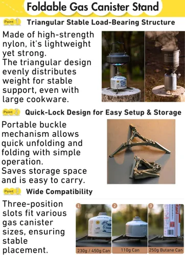 Vista 6 de CAMPINGMOON XD-2F Estufa superior de bote portátil compacta plegable con encendedor con estabilizador de lata de combustible de gas XD-2F/Z41
