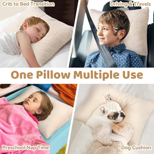 Vista 7 de Pro Goleem Almohada para niños pequeños con funda de almohada 100% de muselina de algodón, 13 x 18 pulgadas, ultrasuave, transpirable y lavable a