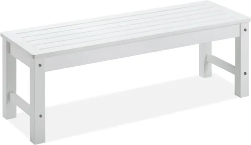 Vista 6 de Psilvam Banco Knight, Banco de dos plazas para exteriores de madera de poliéster para patio sin respaldo, banco de jardín resistente a la intemperie