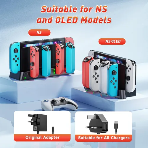 Vista 4 de Estación de carga para consola de juegos PSP compatible con Nintendo Switch y modelo OLED Joy-con, estación de carga para cargar 6 joycons