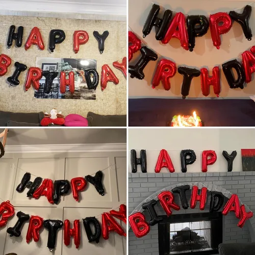 Vista 5 de Cartel de globos de feliz cumpleaños, globos de papel de aluminio de 16 pulgadas, globos de letras de feliz cumpleaños con globos de confeti rojo