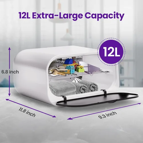 Vista 2 de UNOISETION Máquina de limpieza de herramientas de uñas con luz UV, caja de luz UV de gran capacidad, herramienta de limpieza multifuncional