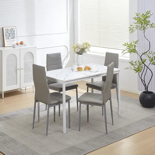 Vista 44 de Juego de comedor de 5 piezas para 4 mesas de comedor de mármol con sillas, mesa de cocina rectangular y sillas para cocina del hogar, comedor