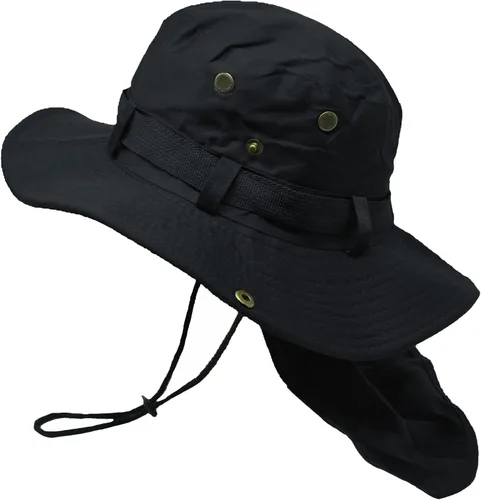 Glory Max Sombrero de cubo Boonie con cubierta de solapa para el cuello Sun Safari ala ancha Pesca Jardín Senderismo Cap Negro