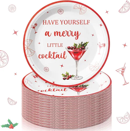 Vista 10 de Shellwei 100 Piezas Platos de Papel de Navidad de 7 Pulgadas Platos de Fiesta de Navidad a Granel Desechables para Suministros de Fiesta Navideña