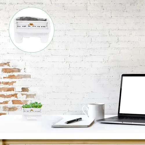 Vista 8 de HANABASS Macetero de piano creativo para suculentas, mini contenedores de plantas de cemento para la oficina en casa, 1 unidad (blanco)