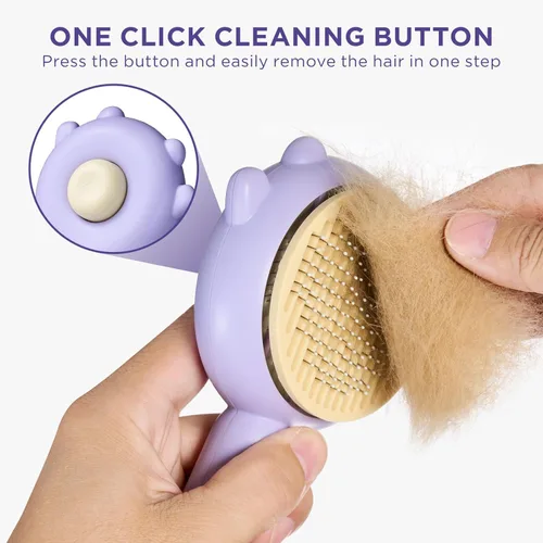 Vista 4 de HICC GROOM! Cepillo de aseo para mascotas para gatos y perros, cepillo de autolimpieza con botón de liberación, cepillo de desprendimiento