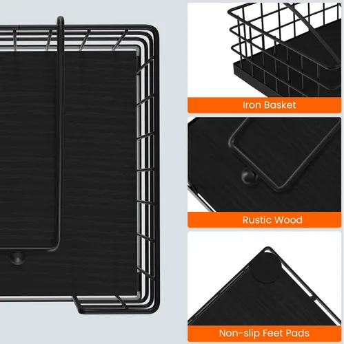 Vista 4 de Homode Portaservilletas para Servilletas de Papel, Portaservilletas Estilo Granja para Mesa, Canasta Plana para Servilletas con Brazo con Peso, Negro