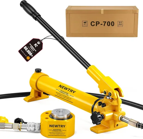 NEWTRY 30 toneladas Gato hidráulico de ariete + Bomba de mano hidráulica CP-700 Kit Porta Power de perfil bajo de sección única Mini gato 0.55’’