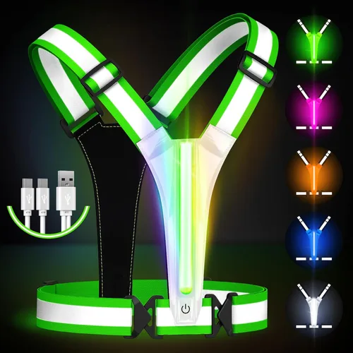 Vista 8 de Fokia Kunbio Chaleco Reflectante LED para Correr, Chaleco Iluminado para Corredores, Caminata Nocturna, Recargable por USB, Hasta 11 Horas de Luz