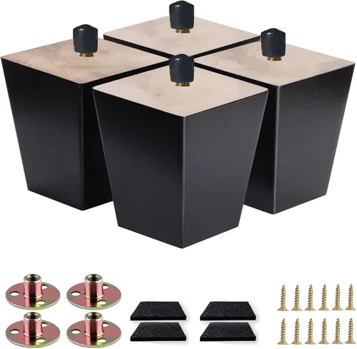 Vista 14 de Patas de sofá cuadradas para cama, patas de repuesto de madera de 2 pulgadas para muebles, juego de 4, color negro (2 pulgadas, 4 juegos)